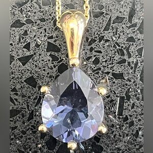 Suzanne Somers vintage iolite solitaire pendant slide chain necklace Gold HSN